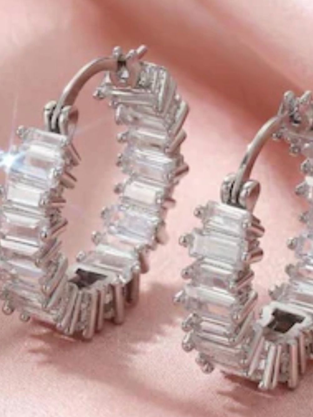 Elegant Silver Crystal Hoop Earrings - Clear Stones